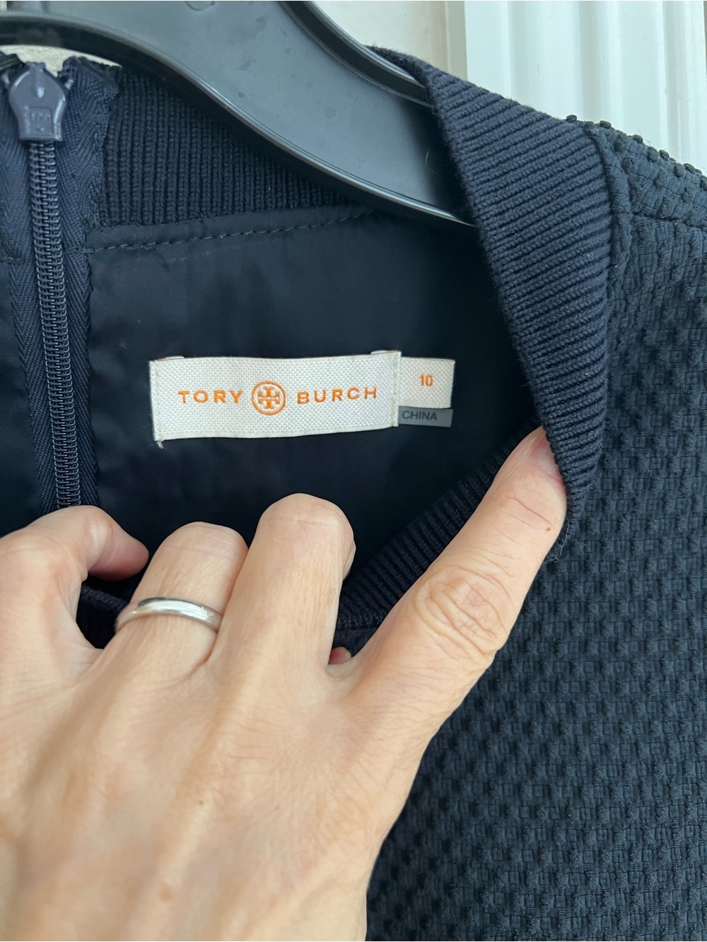 Tory Burch Navy Textured Bomber Jacket